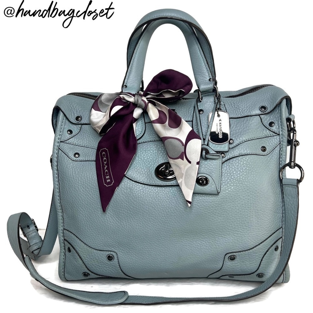 Coach Elevated Rhyder 33 Cornflower Blue Pebbled Suede Leather Shoulder Bag - Picture 15 of 16
